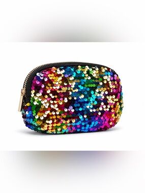 ALDO Multicolor Sequin Cosmetic Makeup Bag Zip Pouch Clutch NWT